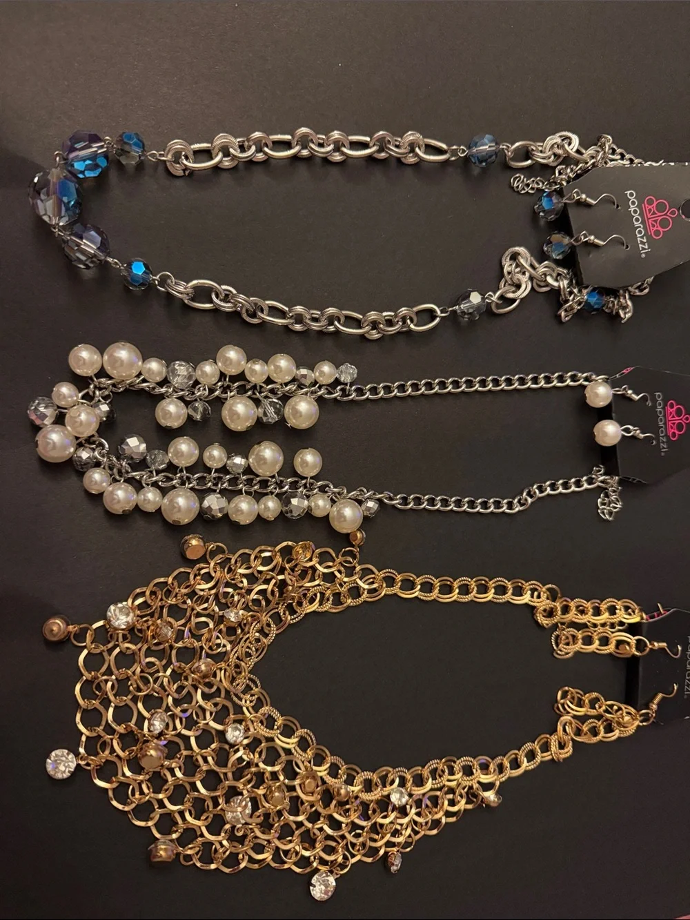 paparazzi Blue, White & Gold Three-Necklace Layered Set